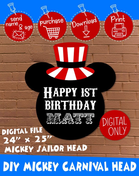 DIGITAL DOWNLOAD Mickey Mouse Carnival Circus Head 24 inches x 25 Inches Digital Download Il_570xn