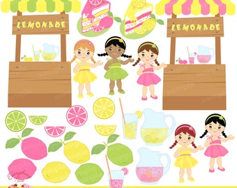 Little Lemonade Girls Lemonade Stand Clip Art Set