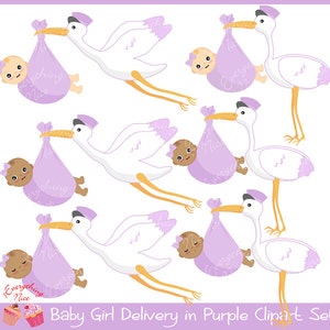 Baby Girl Delivery in Purple Clipart Set image 2