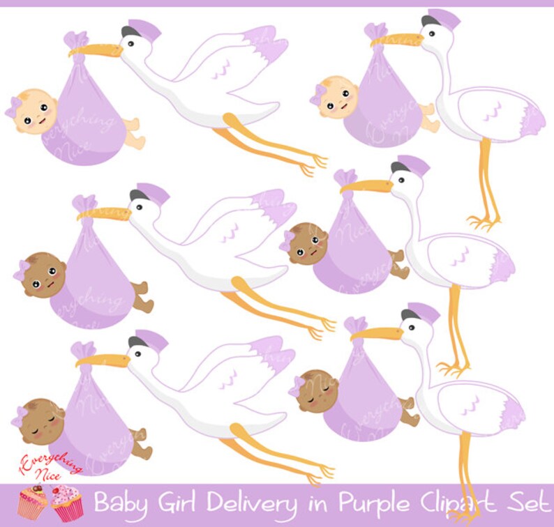 Baby Girl Delivery in Purple Clipart Set image 2