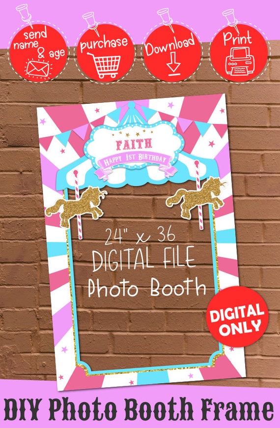 DIGITAL DOWNLOAD Carousel Theme Girl Colors 24" x 36" Birthday Photo Booth Frame Digital Download Il_570xn
