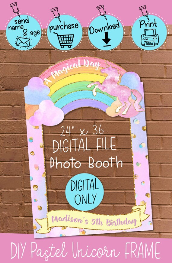DIGITAL DOWNLOAD Pastel Unicorn Rainbow Theme 24" x 36" Happy Birthday Photo Booth Frame Digital Download Il_570xn