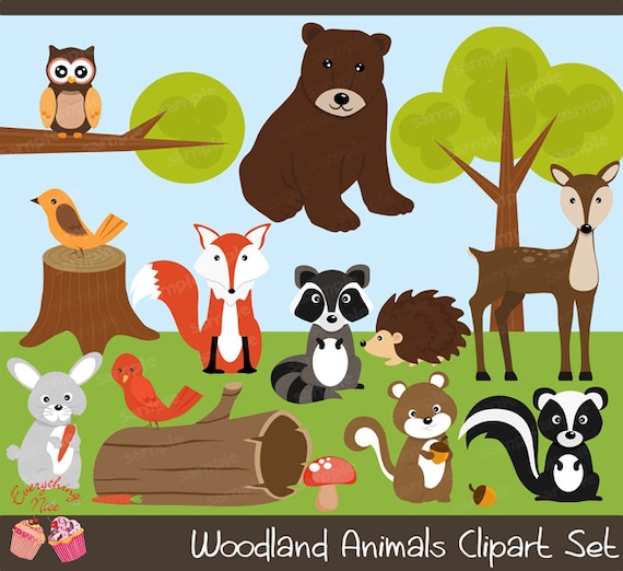Wood Land Animals Clipart Set - Etsy Denmark