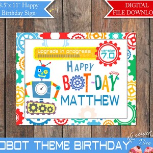 Robot Theme Happy Birthday 8.5&quot;x 11&quot; Printable Sign Digital Download
