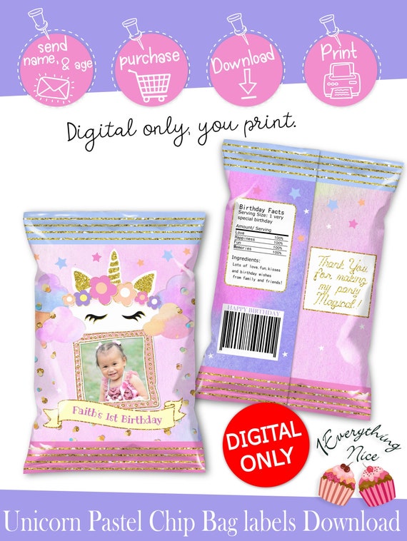 Digital Download Unicorn Pastel Chip Bag Labels Printable Etsy - girl roblox chip bag labels pink girl roblox snack bag label etsy