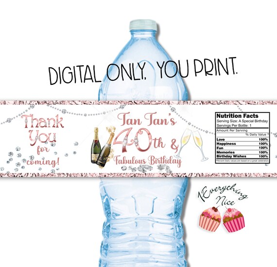INSTANT DIGITAL DOWNLOAD Fabulous Rose Gold Wines and Diamonds Theme Water Bottle Labels Digital Printable Il_570xn