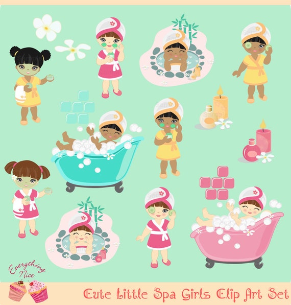 Cute little SPA Girls Afro Black brown hair Clip Art Set Il_570xn