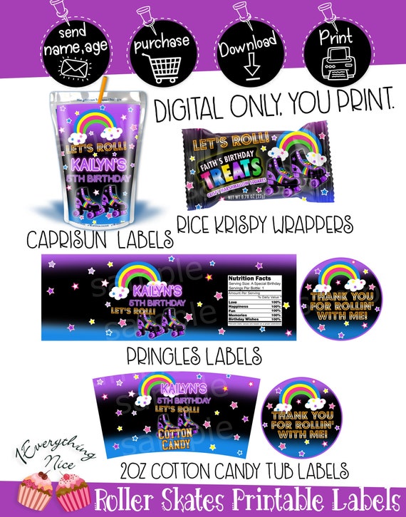 DIGITAL DOWNLOAD Roller Skates Theme Birthday Party Printables Il_570xn