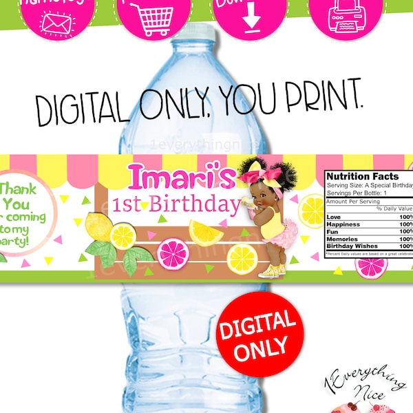 DIGITAL DOWNLOAD Lemonade Stand Theme Birthday Water Bottle Labels Printables