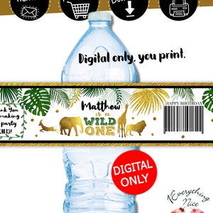 DIGITAL DOWNLOAD Wild One Theme Birthday Water Bottle Labels Wrappers Digital Printable image 1