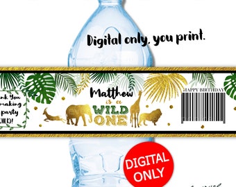 DIGITAL DOWNLOAD Wild One Theme Birthday Water Bottle Labels Wrappers Digital Printable