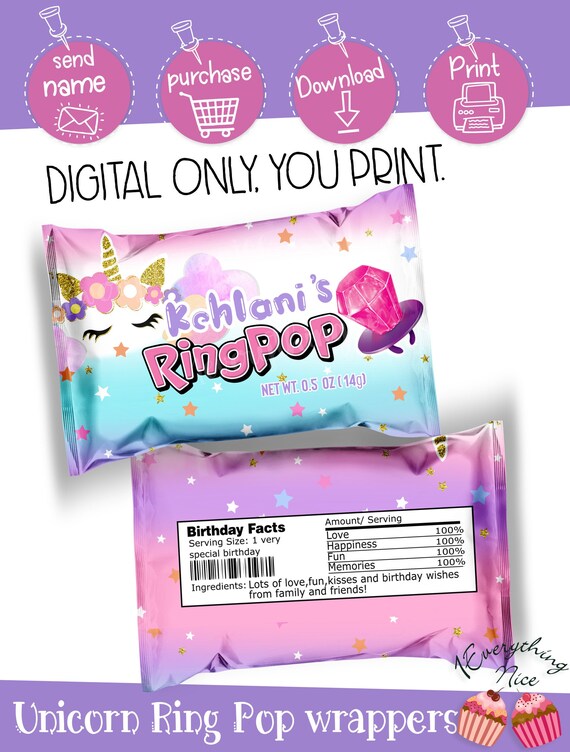 DIGITAL DOWNLOAD Unicorn Theme Ring Pop Wrappers Labels Printable Il_570xn