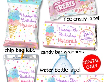 Ice Cream Parlor Shoppe Theme Birthday Digital Printable Labels Personalized DIY Printables Set Bundle