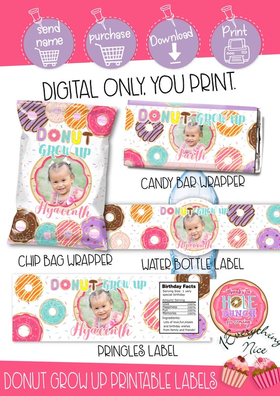 DIGITAL DOWNLOAD Donut Grow Up Donuts Theme Birthday Digital Labels Personalized DIY Printables Il_570xn