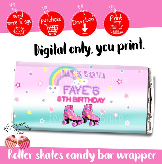 DIGITAL DOWNLOAD Roller Skate Skates Skating Theme Candy Bar Etsy