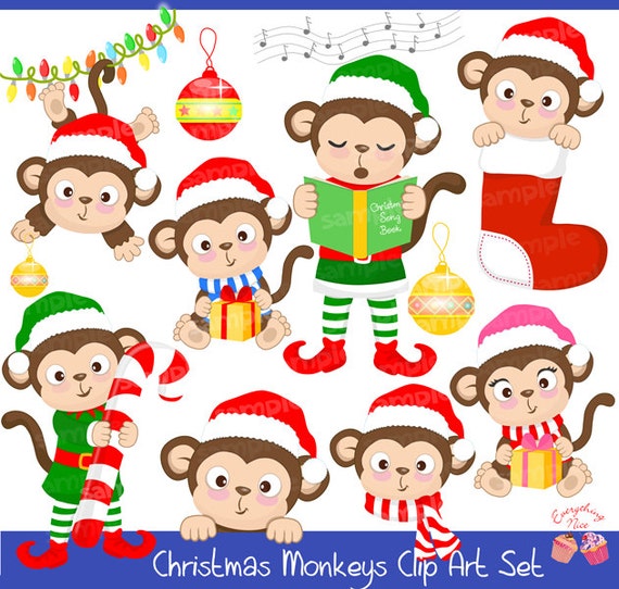 Christmas Monkeys Clipart Set by 1Everything Nice Catch My Party