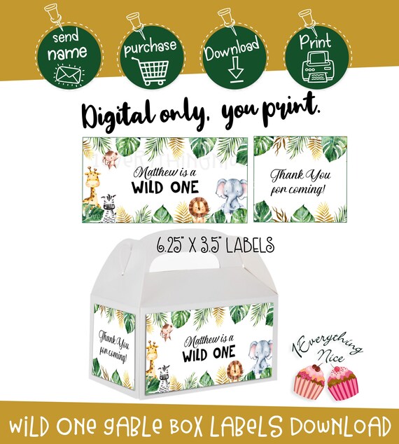 DIGITAL DOWNLOAD Wild One Birthday Theme Gable box Labels favor box ...
