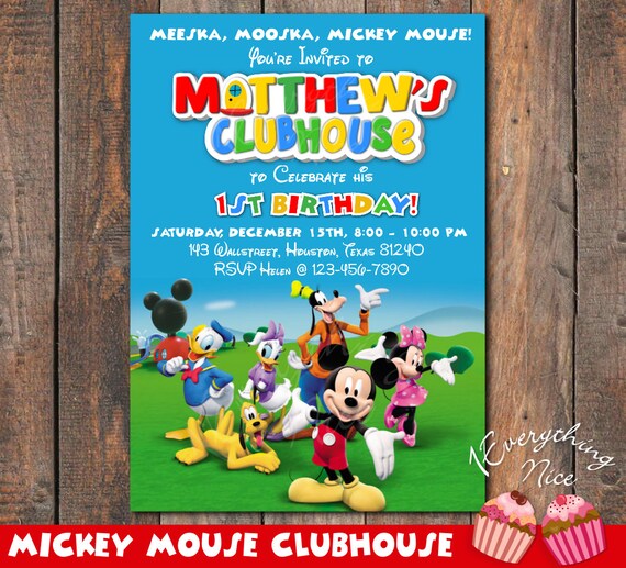 Mickey Mouse Clubhouse Birthday Invitation Invite Card Il_570xn