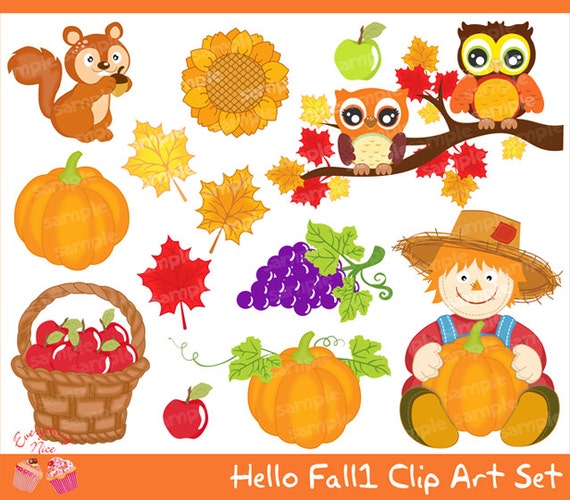 Hello Fall1 Clipart Set Il_570xn