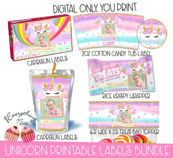 DIGITAL DOWNLOAD Unicorn Unicorns Theme Birthday Printables Labels Personalized DIY Printable Bundle Set Il_570xn