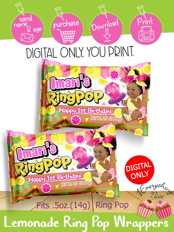 DIGITAL DOWNLOAD Lemonade Stand Theme Birthday Ring Pop Wrappers Labels Printables Il_570xn