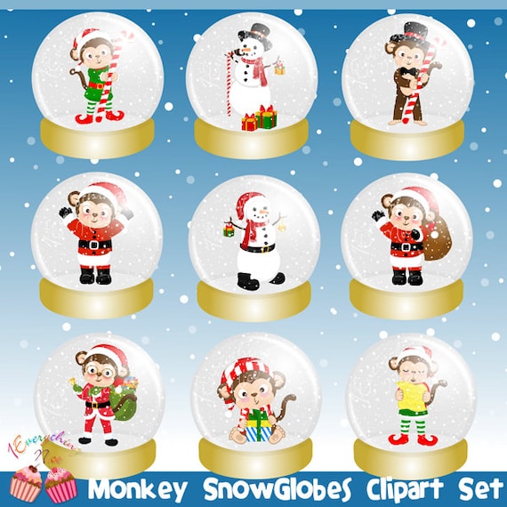 Monkeys Snowglobes Snow Globes Clipart Set Il_570xn