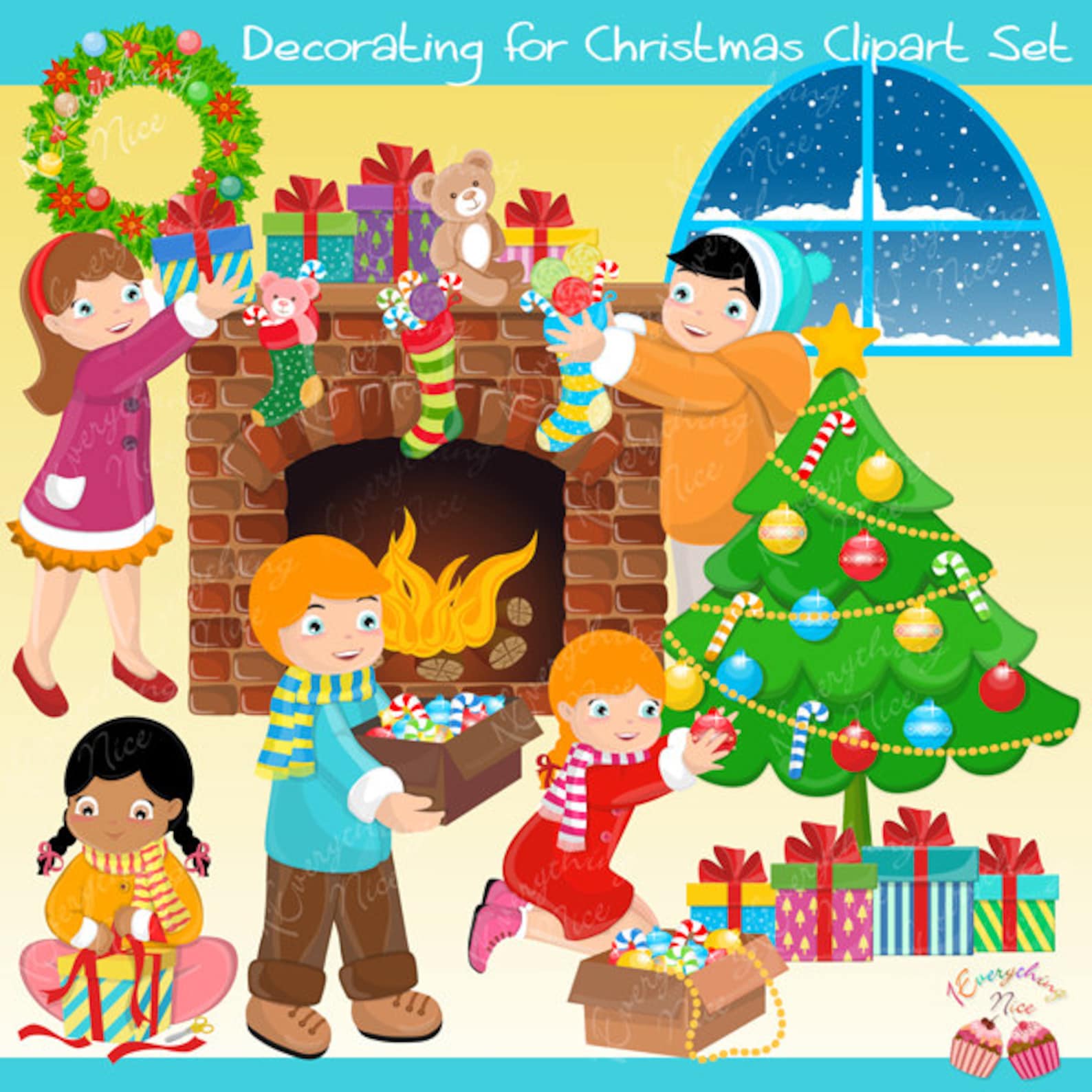 Decorating for Christmas Clipart Set Etsy