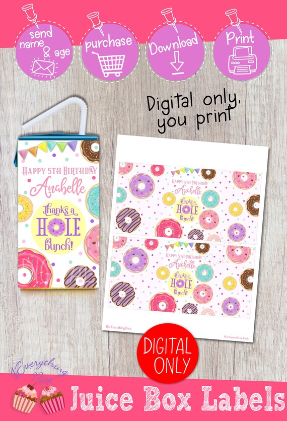 DIGITAL DOWNLOAD Donuts Birthday Juice Box Labels Digital Printable Il_570xn
