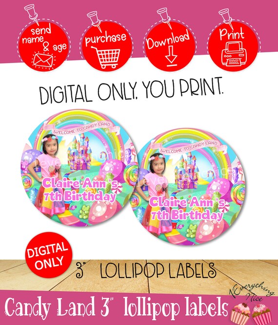 DIGITAL DOWNLOAD Candyland Candy Land Theme 3" Lollipop Labels Printables Il_570xn