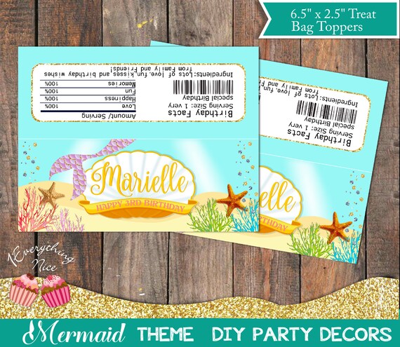 Mermaid Happy Birthday 6.5" x 2.5" Treat Bag Toppers Digital Download Il_570xn