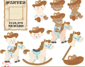 Cute Cowboy Babies Clip Art Set
