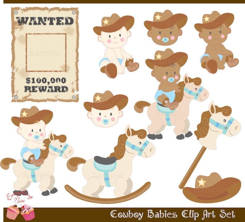 Cute Cowboy Babies Clip Art Set image 1