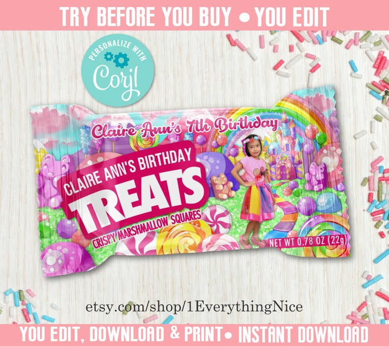 Editable DIGITAL DOWNLOAD Candy Land Candyland Birthday Party Baby Shower Printable Wrappers Labels Instant Download Set Bundle Deal 014 image 6