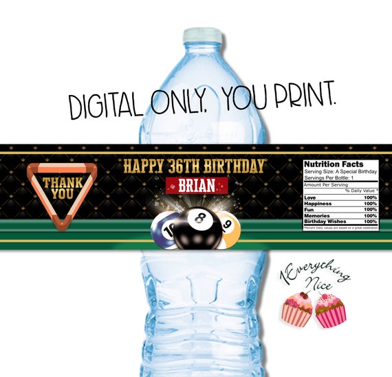 DIGITAL DOWNLOAD Billiards Theme Water Bottle Labels Digital Printable Il_570xn