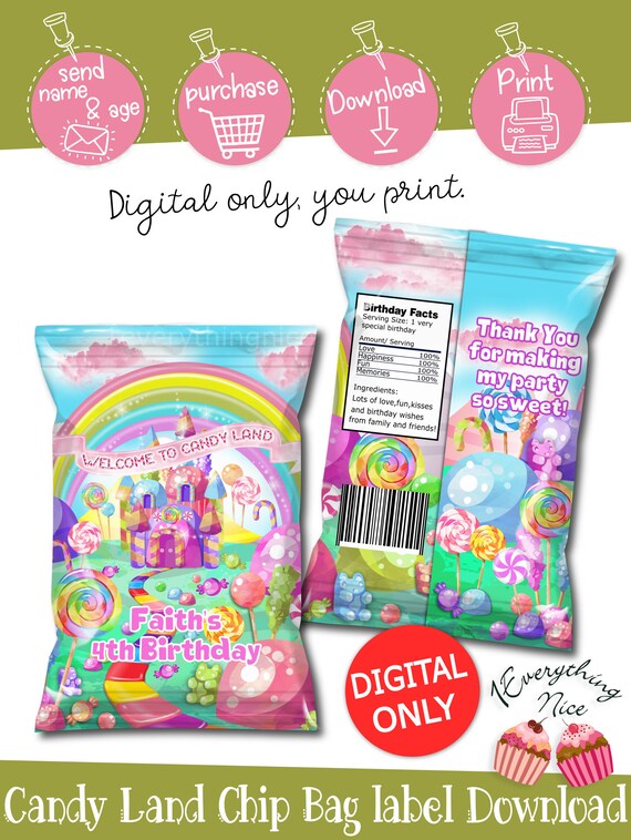 DIGITAL DOWNLOAD Candy Land Theme Chip Bag Labels Digital Printable Il_570xn