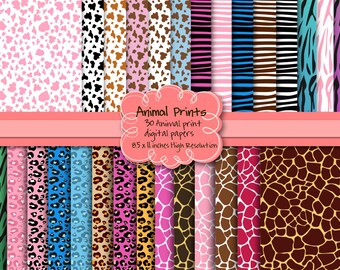 Animal Prints, Safari, Wild Animals, Tiger, Leopard, Giraffe, Zebra, Cow Digital Papers
