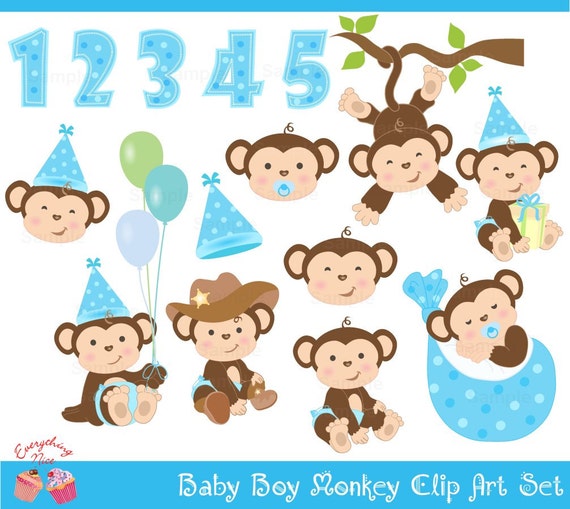 Baby Boy Monkey Clip Art Set Il_570xn