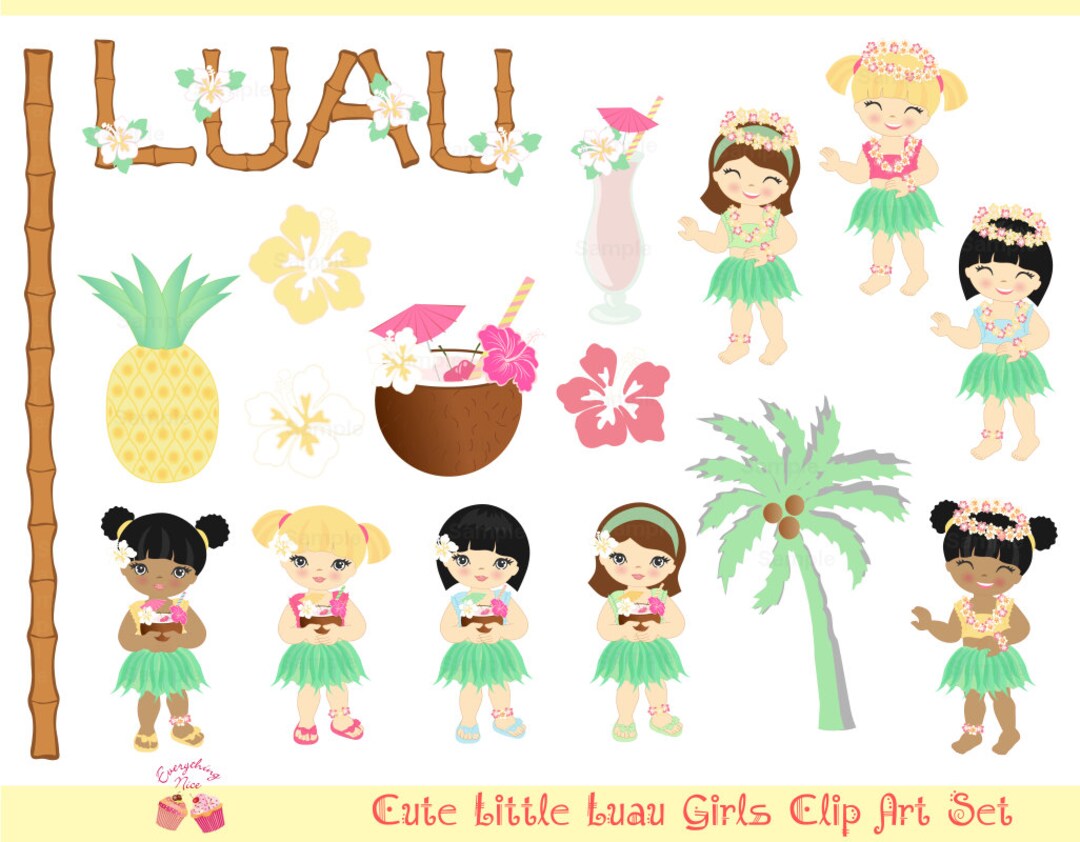 Cute Little Luau Girls Clip Art Set - Etsy