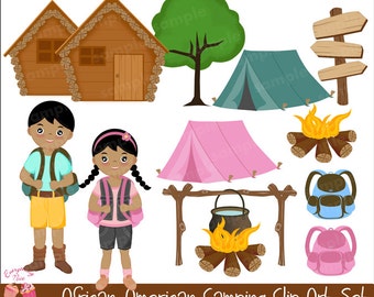 African-American Camping Clipart Set