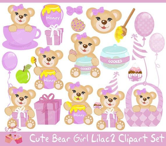Bear Girl Lilac2 Clipart Set Il_570xn