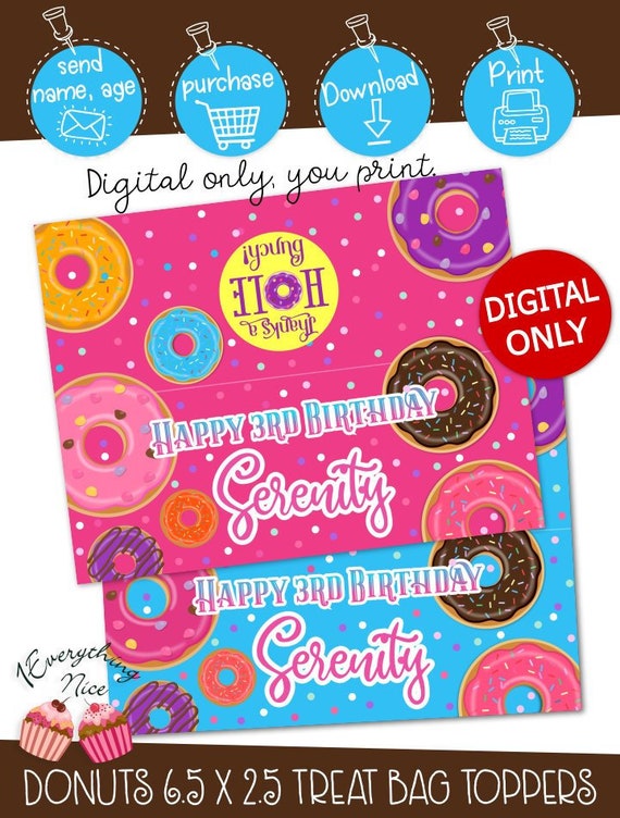 DIGITAL DOWNLOAD Donuts Donut Grow Up Theme 6.5 x 2.5 Treat Bag Toppers Digital Printable Il_570xn