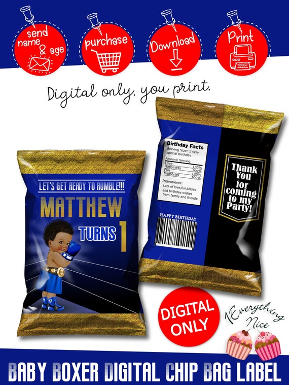 DIGITAL DOWNLOAD Boxing Little Baby Boy Boxer Little Champ Theme Chip Bag Labels Printable Digital Download Il_570xn