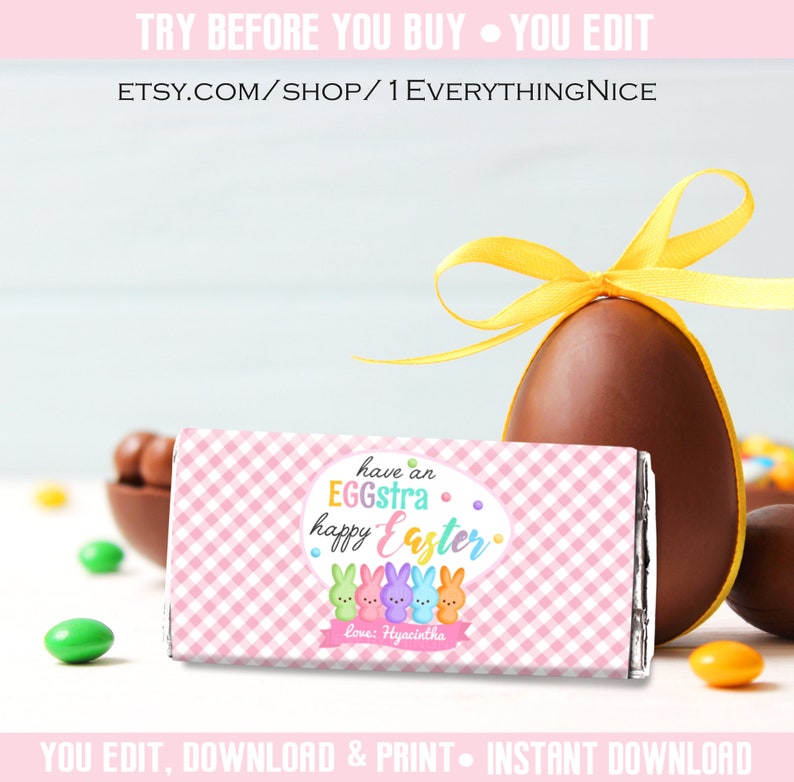Happy Easter Pastel Theme Editable Instant DOWNLOAD Theme Candy Bar Wrapper DIGITAL Printable image 4