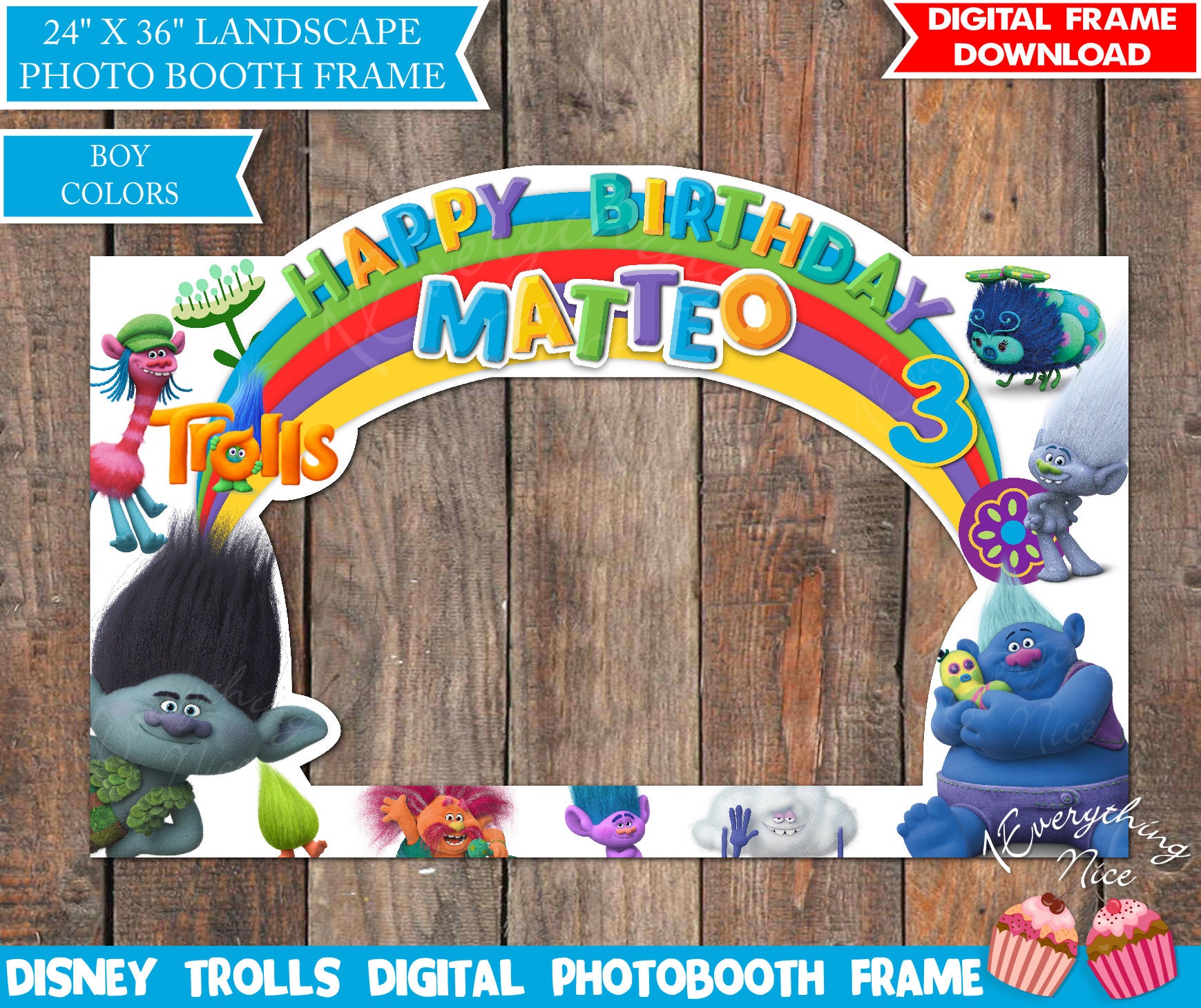 Trolls Birthday Photo Booth Frame Landscape Digital 50