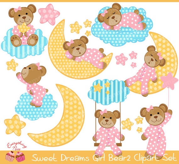 Sweet Dreams Girl Bear2 Clipart Set Il_570xn