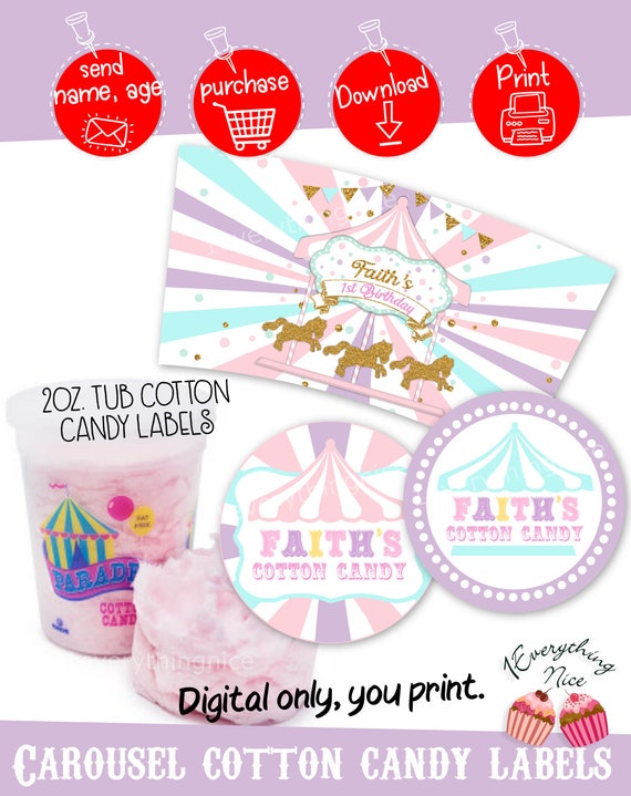 DIGITAL DOWNLOAD Carousel Theme 2oz Cotton Candy Tub Wrappers Labels Digital Printable Il_570xn