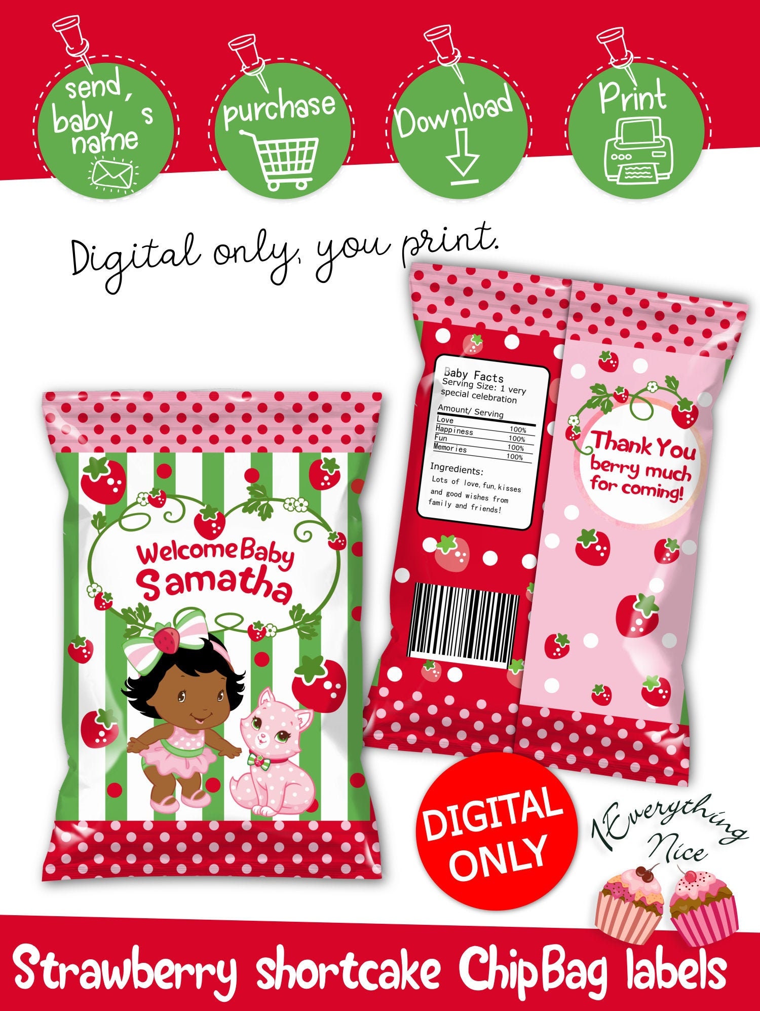 Digital Download Strawberry Shortcake Baby Shower Chip Bag Etsy