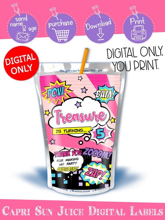 DIGITAL DOWNLOAD Hero Girl Capri Sun Labels Juice Pouch Printable Digital Download Il_570xn