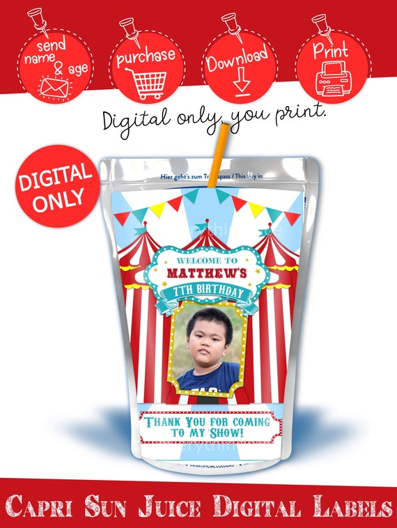 DIGITAL DOWNLOAD Carnival Circus Birthday Capri Sun Juice Pouch Labels Digital Printable Il_570xn