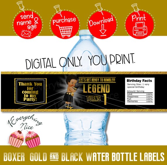 DIGITAL DOWNLOAD Boxing Little Baby Boy Boxer Little Champ Black and Gold Theme Water Bottle Labels Printable Digital Download Il_570xn